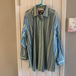 Robert Graham Striped Shirt w Unique Button Placket & Contrast Cuffs and Collar